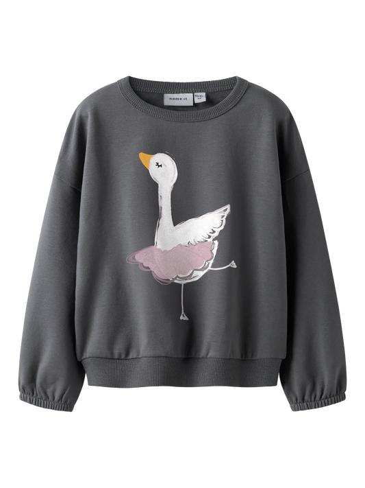 Name it: sweater antraciet zwaan