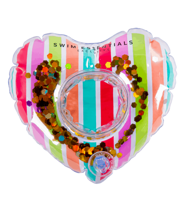Swim essentials:Opblaasbare bekerhouder regenboog hart met glitters