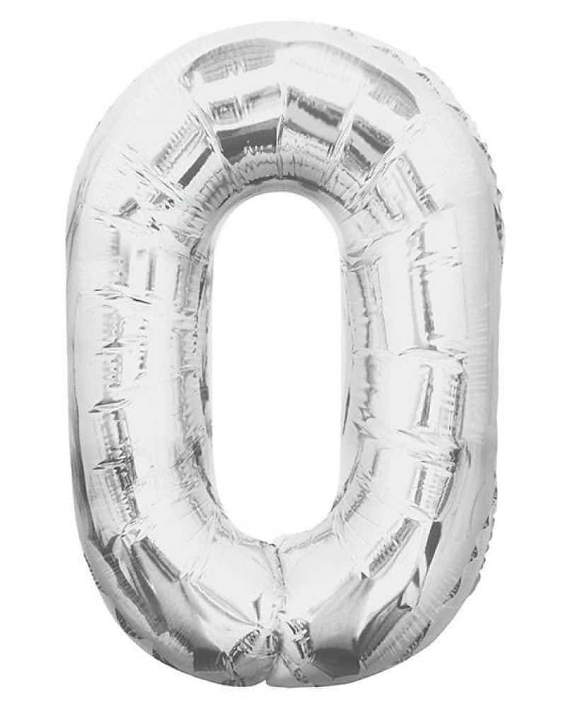 Cijferballon zilver XL nummer 0