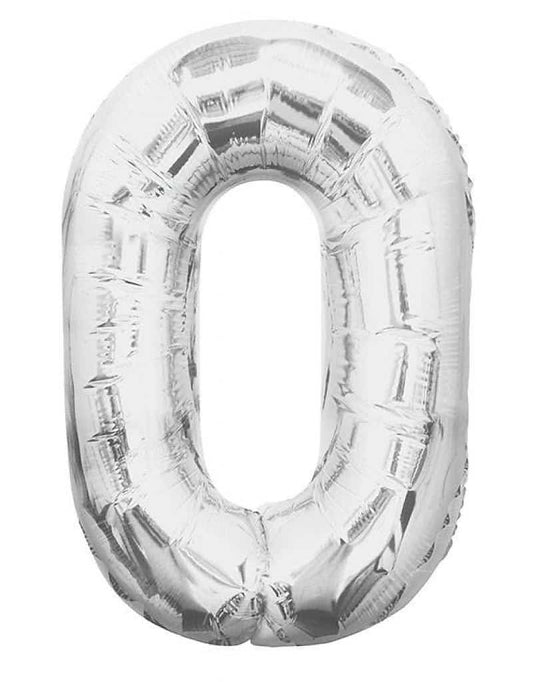 Cijferballon zilver XL nummer 0
