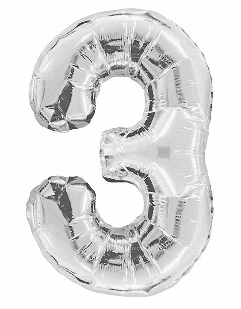 Cijferballon zilver XL nummer 3