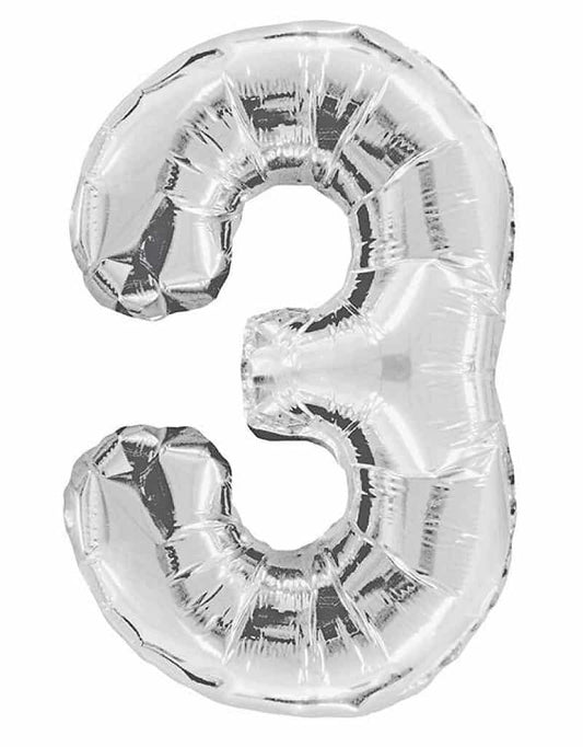 Cijferballon zilver XL nummer 3
