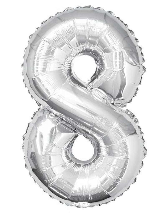 Cijferballon zilver XL nummer 8